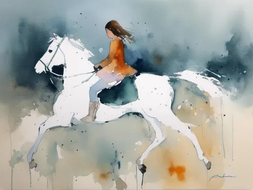 Prompt: <mymodel>a girl in white riding a pony. graceful. beautiful. gentle.