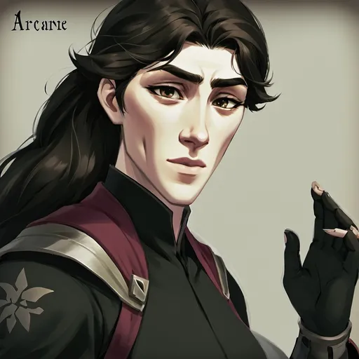 Prompt: A female version of Viktor from Arcane, with long hair to the shoulder, and softer face features 