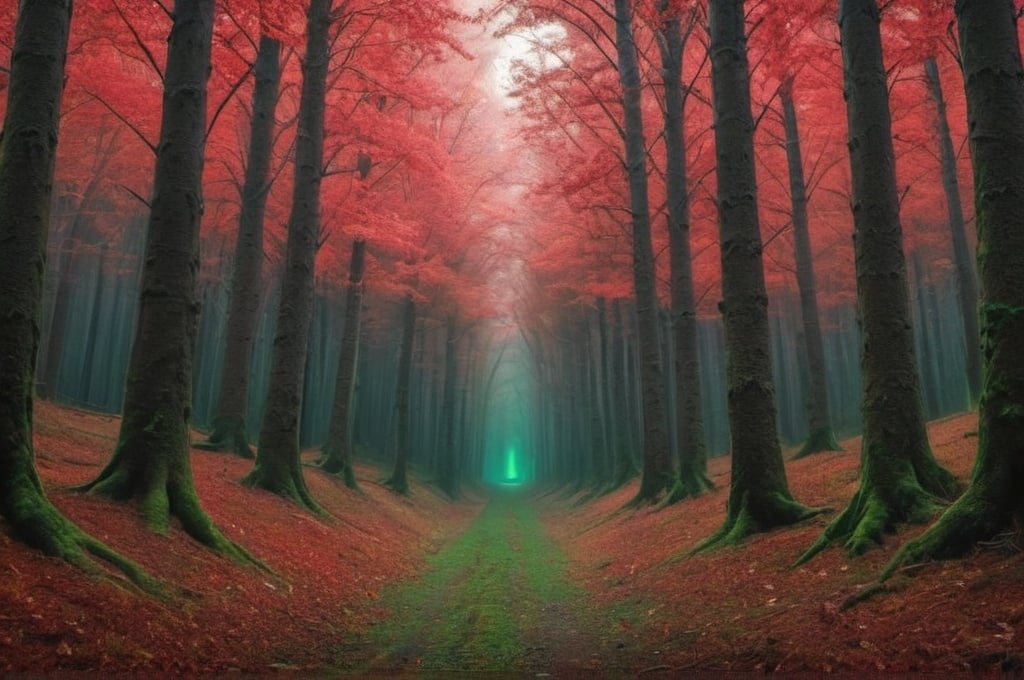 Prompt: A forest with green and red trees looks like a bullish crypto chart