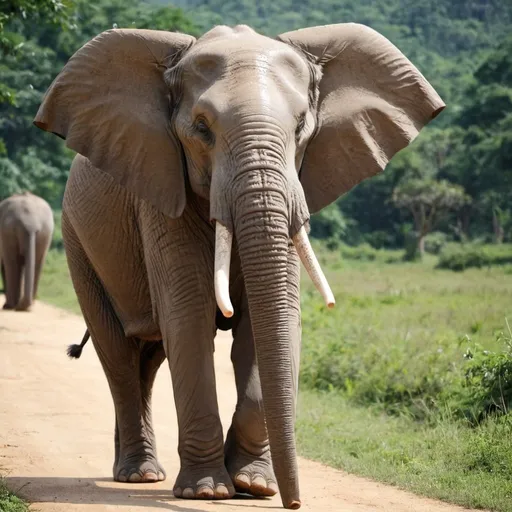 Prompt: elephant long trunk