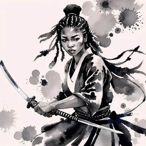 Prompt: best black girl art she is a samurai waving her sword