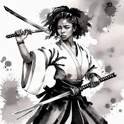 Prompt: best black girl art she is a samurai waving her sword