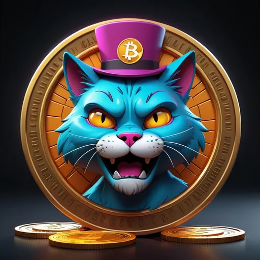 Prompt: logo for cryptocurrency memes design casino jeton  inside it grave cool cat comic style 3D 