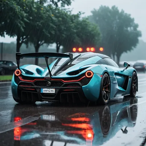 Prompt: A hyper Car is standing in the rain