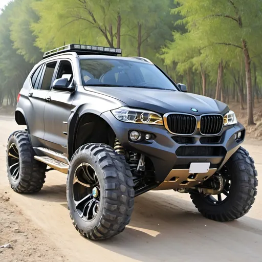 Prompt: Luxurious SUV four wheeler car with high quality bmw gs1200 suspension