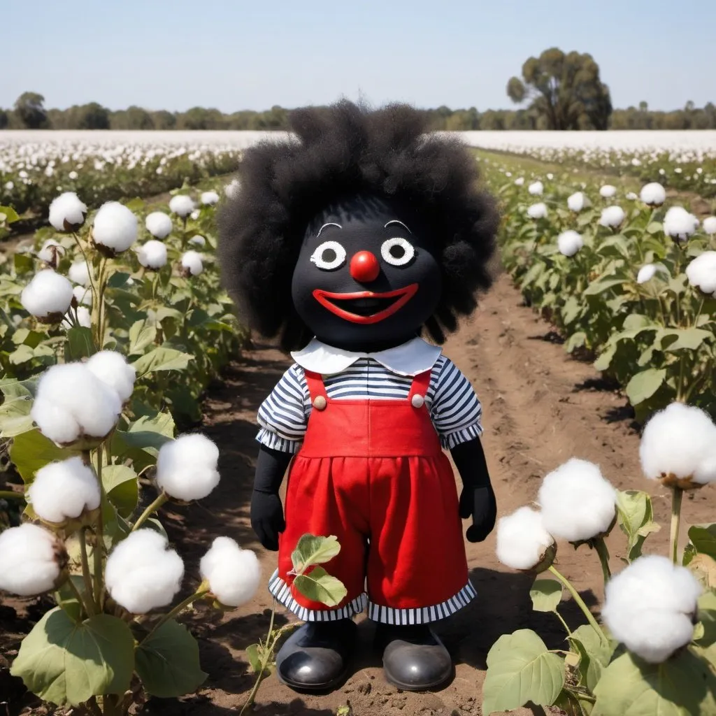 Prompt: Golliwog in cotton field
