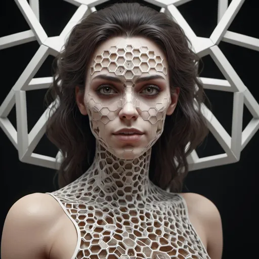 Prompt: Grotesque hexagon woman. 8K. UHD. Photorealistic. Super detailed.