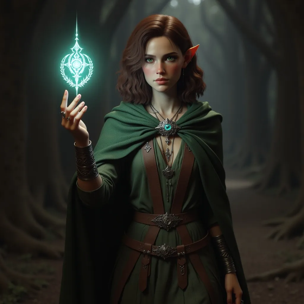 Prompt:  @MwPexwH1J3Dx0NmPW4ic is walking in the dark. She is holding a symbol of Lathander in her left hand and she is holding is up and in front of her. Her fingers are interlaced with the symbol. The symbol is shining brightly.