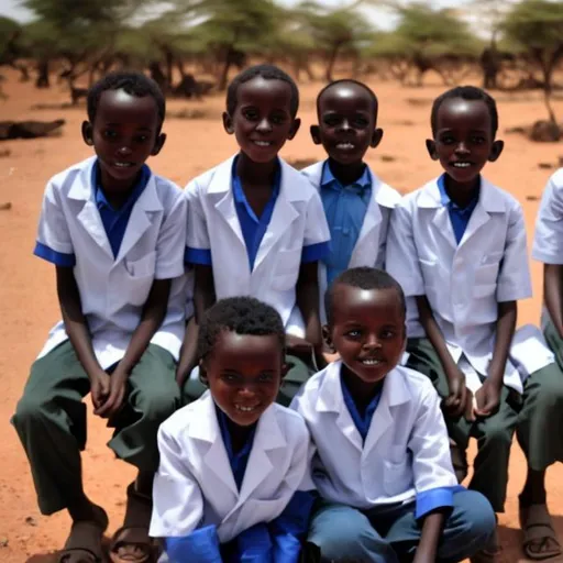 Prompt: Scientists Kids living in peace in the horn of Africa 