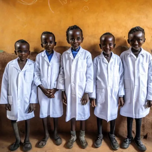 Prompt: Scientists Kids living in peace in the horn of Africa 