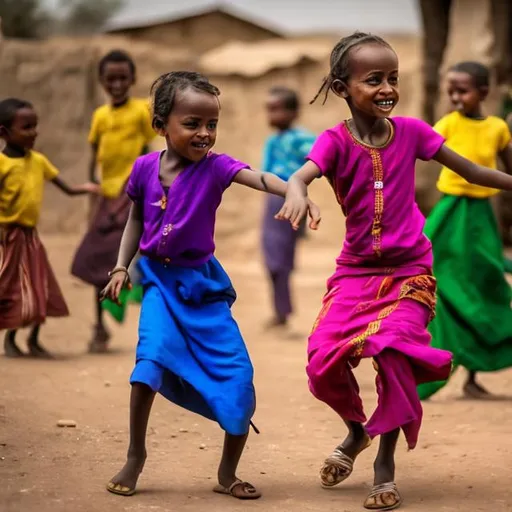 Prompt: Ethiopians kids dancing 
