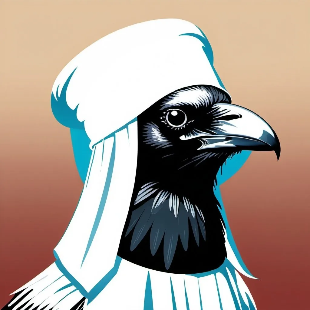 Prompt: A crow it wears an white islamic coif