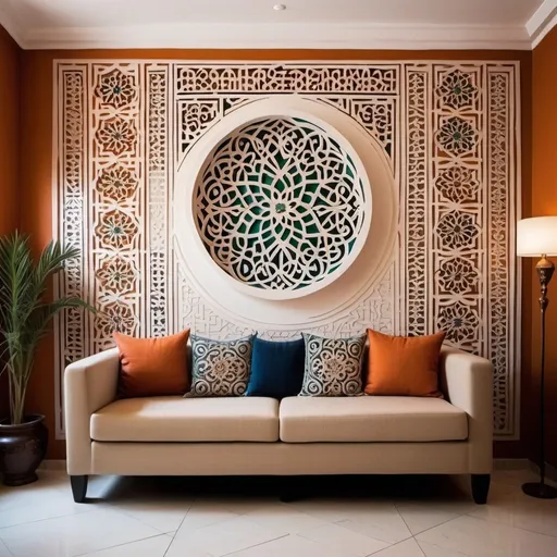 Prompt: 
Translate text with your camera
Moroccan design on the reception wall