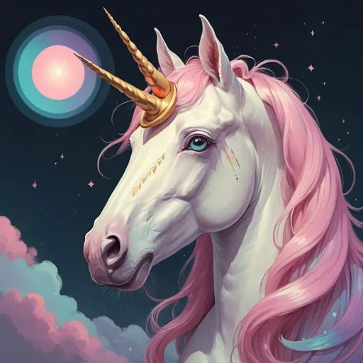 Prompt: portrait of a beautiful unicorn, lofi art,similar to magic the gathering style