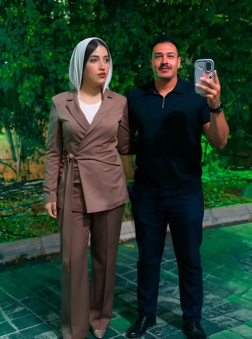 Prompt: Seamlessly merge the two photos into one hyper-realistic image with perfectly preserved facial features, clothing, and fine details of both subjects. Ensure the lighting, shadows, and background are naturally blended so that the final result looks like a single authentic photograph taken with one camera at the same moment. The merge should be flawless and indistinguishable from real life, with no visible edits or distortions.”