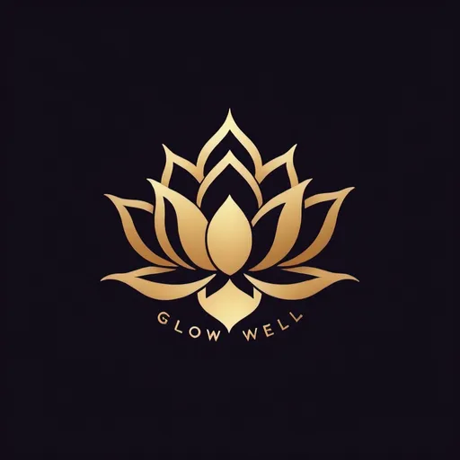 Prompt: A logo of a business, the business name is glow well. I want the logo to be a flower. Maybe lotus and the name with it. The background colour I want it something comfortable to the eye but the logo to be gold. The name of the business will be under the flower