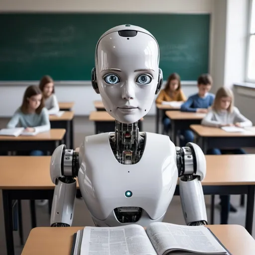 Prompt: imagine of an univeristy starting a new policy about AI in a classroom to use in a newspaper article