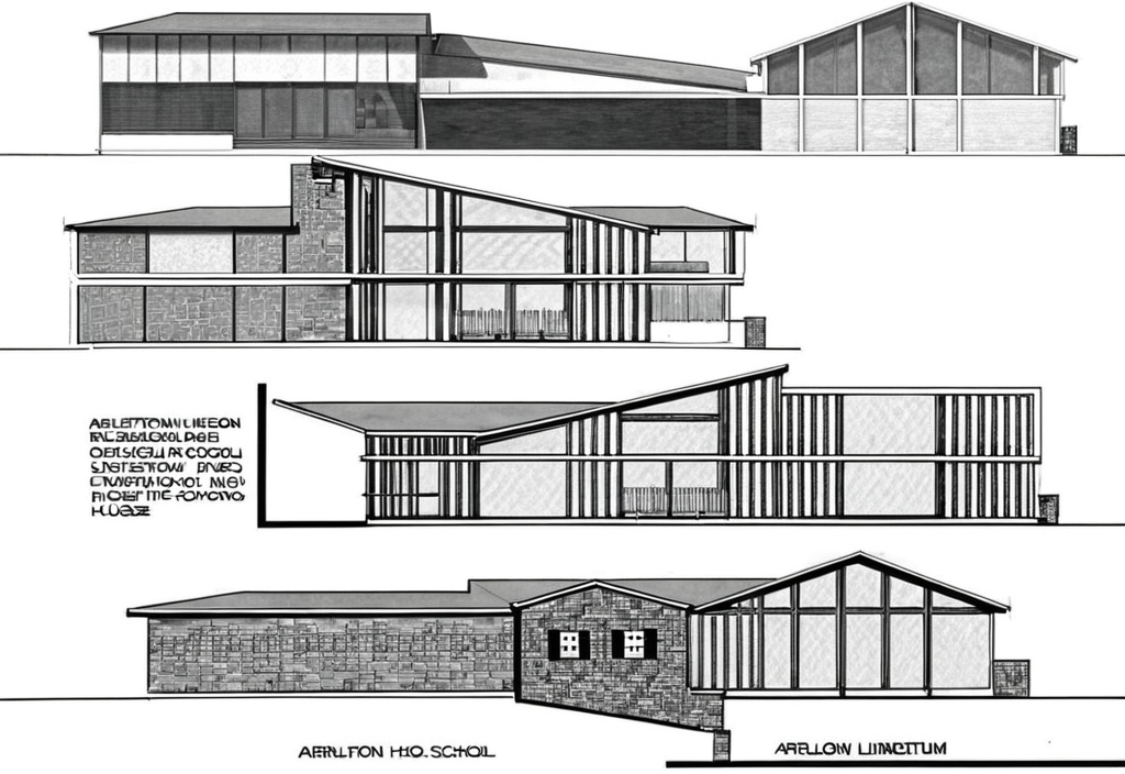 Prompt: a drawing of a house with three different sections of the house and the elevation of the house and the elevation of the house, Arlington Nelson Lindenmuth, northwest school, detailed render, a digital rendering