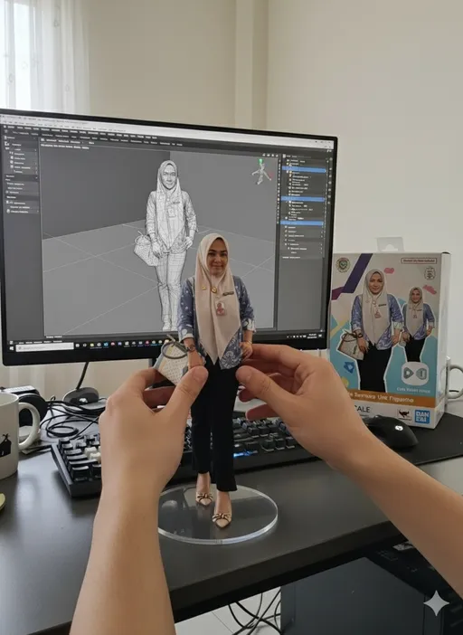 Prompt: Nure two hand gently pick up the figure on the frame and rotate it slightly for inpection.the model in the packaging box remain stationary,while all other background elements stay unchanged