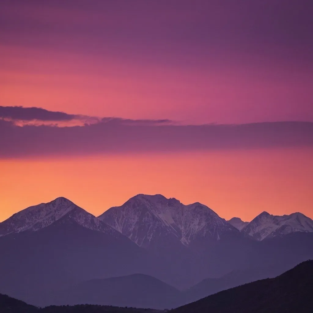 Prompt: Sunsetting behind mountains with orange, purple and pink sky 