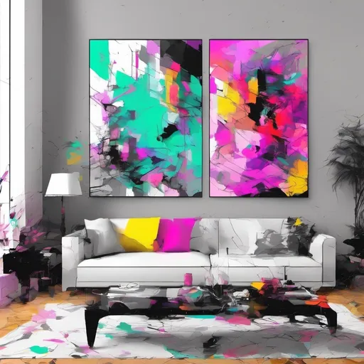 Prompt: An abstract painting placed on a wall of a beautiful room 