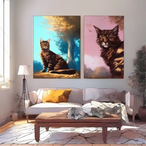 Prompt: York Chocolate Cat under a tree, realistic oil painting, detailed fur with warm tones, peaceful natural setting, golden hour lighting, high quality, realistic, warm tones, detailed fur, peaceful setting, golden hour lighting, oil painting, professional