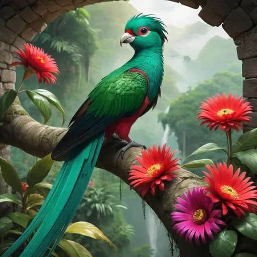 Prompt: One day, a magnificent quetzal, a bird revered for its radiant plumage, flew into the village. The villagers were amazed, but Luna felt an extraordinary connection to the bird. She learned that the quetzal was on a quest to find the legendary "Garden of Dreams," a place where dreams took the form of vibrant flowers.