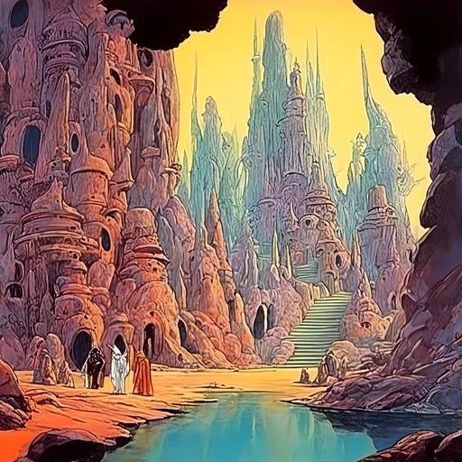 Prompt: <mymodel> star wars in Filmation background painting style. Gouache with colored pencil. roger dean