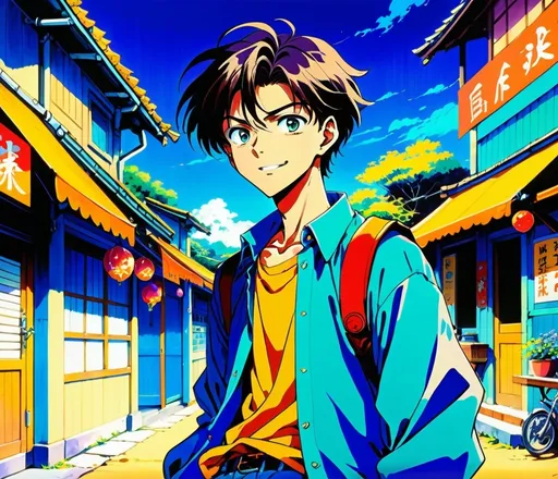 Prompt: 2d 1990s anime style, 18-year-old handsome boy, anime scene