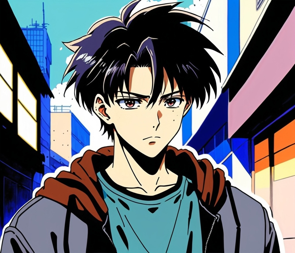 Prompt: 2d 1990s anime style, 18-year-old handsome boy, anime scene