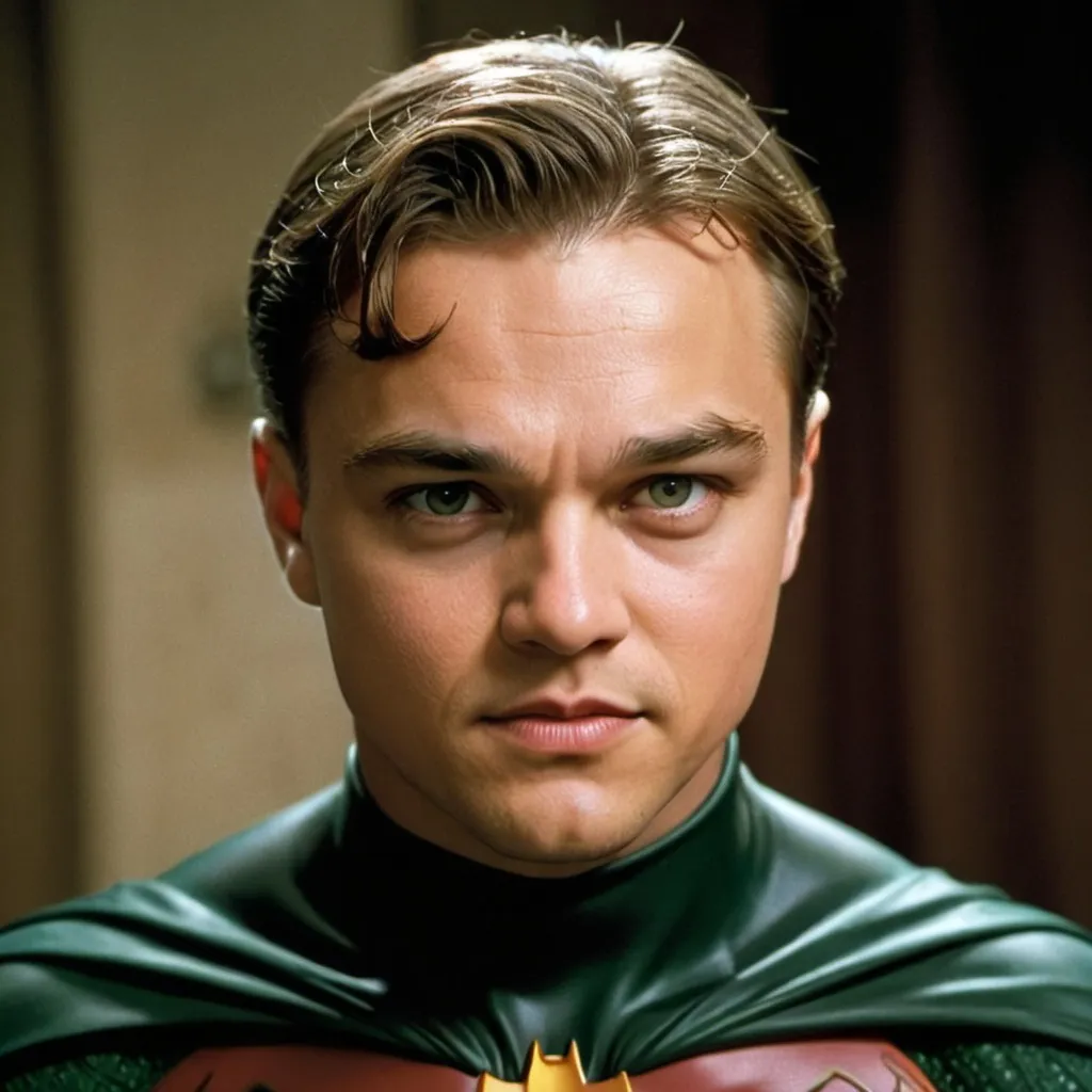 Prompt: Leonardo di Caprio as Robin, for 1999 Batman Movie. He should look 25 years old. 