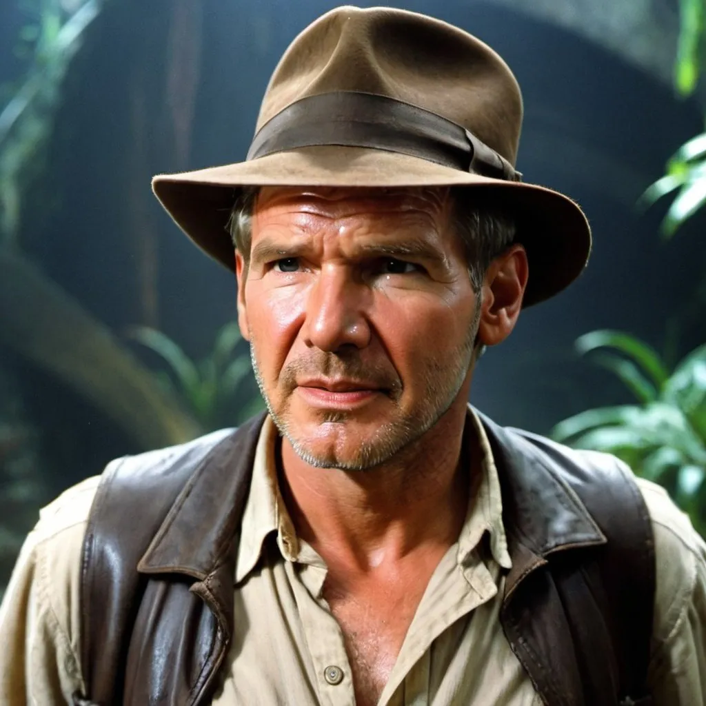 Prompt: Indiana Jones and the Fates of Atlantis movie. Harrison Ford is 54 years old as he was in 1996. Very 90s style.