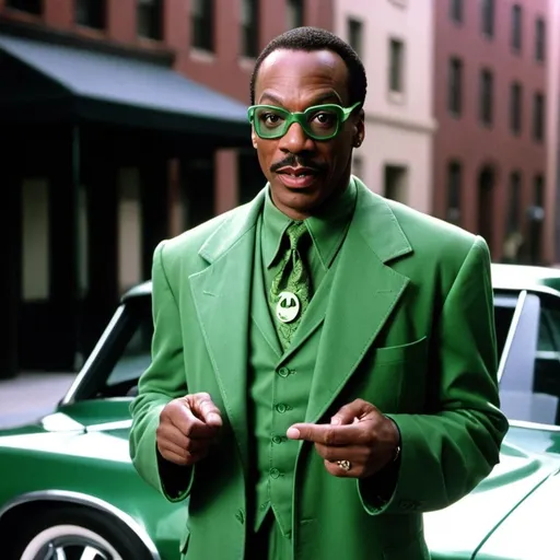 Prompt: Eddie Murphy as The Riddler for 1995 Tim Burton Batman Movie. 