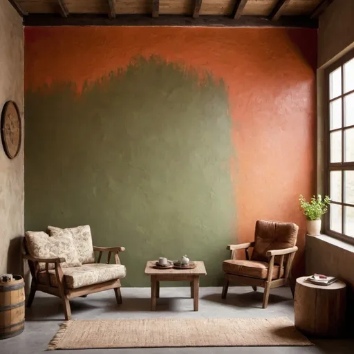 Prompt: an interior space showing rustic style of painted walls 