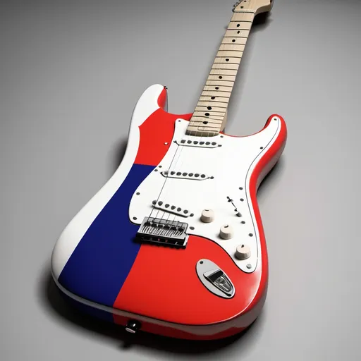 Prompt: Create a Fender stratocaster guitar where the body of the guitar is painted exactly like the French Tricolor Flag.

