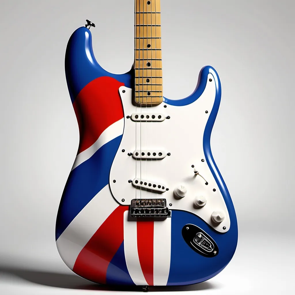 Prompt: Create a Fender stratocaster guitar where the body of the guitar is painted exactly like the French Tricolor Flag.

