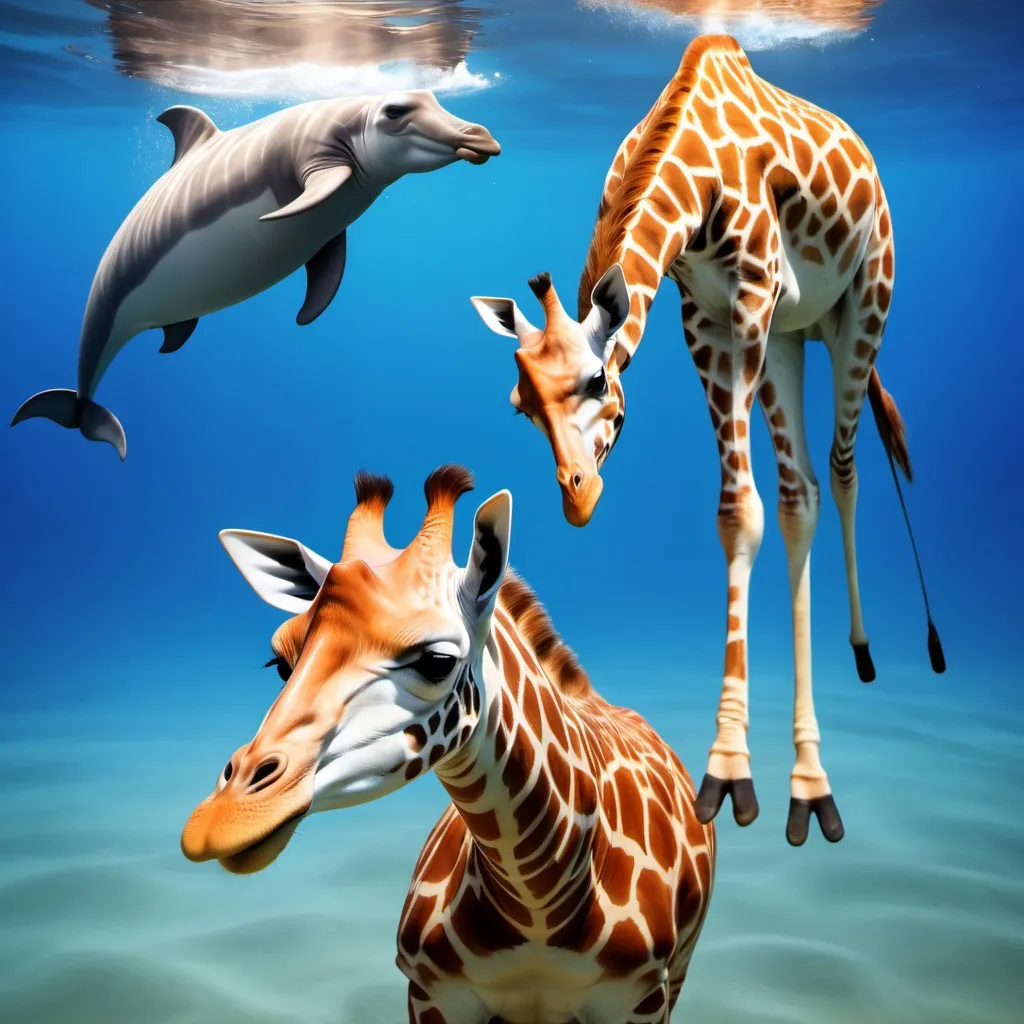 Prompt: giraffie and a dolfin mickted 