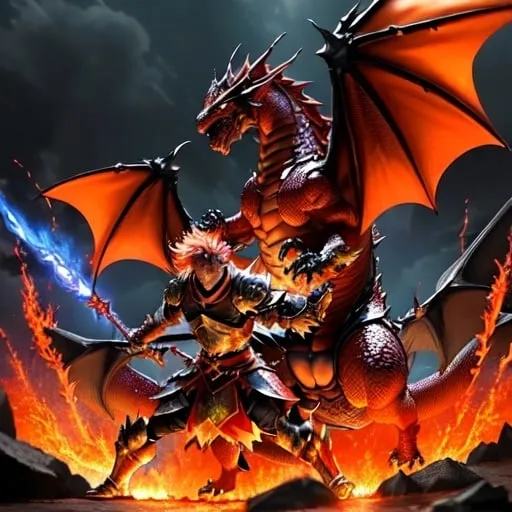 Prompt: Anime warriors battling a fiery dragon, epic battle scene, intense action, high-quality 3D rendering, anime, fantasy, dramatic lighting, dragon scales shimmering in firelight, formidable warriors, dynamic poses, flames engulfing the battlefield, detailed armor and weapons, cinematic, intense color contrast, mythical creature, dramatic composition, ultra-detailed, highres, fiery atmosphere