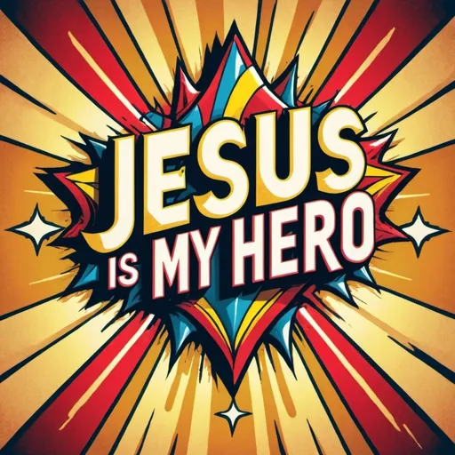 Prompt: the words 'Jesus is my Hero' pop-art 