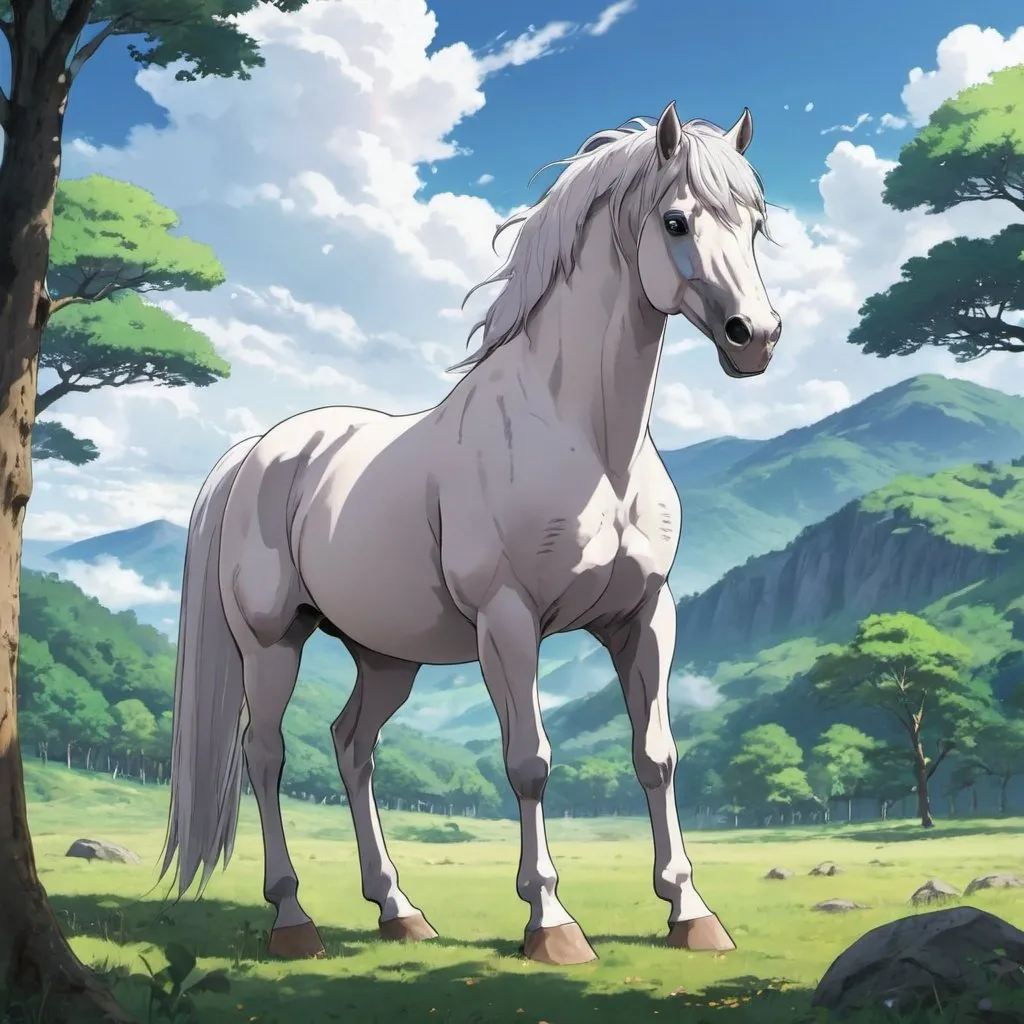 Prompt: a big anime horse in the wild 
