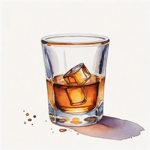 Prompt: A watercolor painting of shot glass filled with whiskey