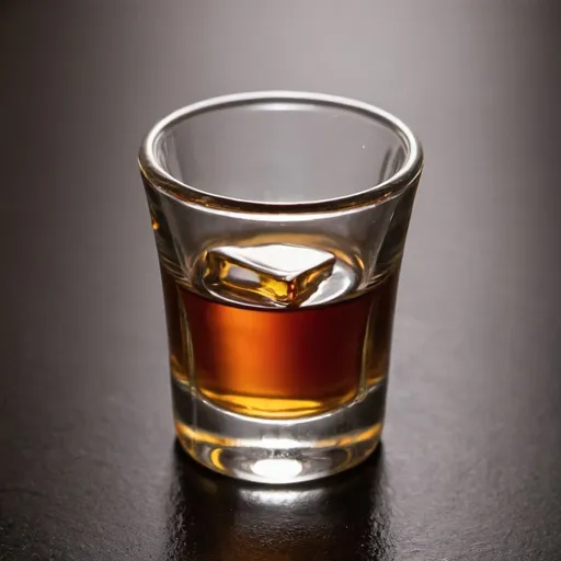 Prompt: A shot glass filled with whiskey