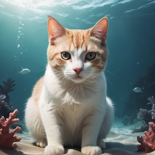 Prompt: create a full story about a cat in sea 