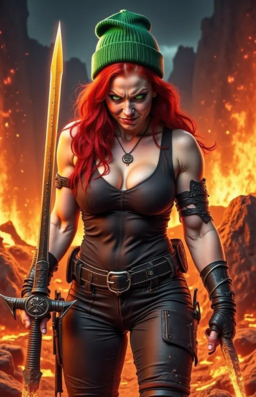 Prompt: @wbV7YKlXTFt2cBPb46HT is in a fierce combat stance. Carrying daggers made of Lava. 