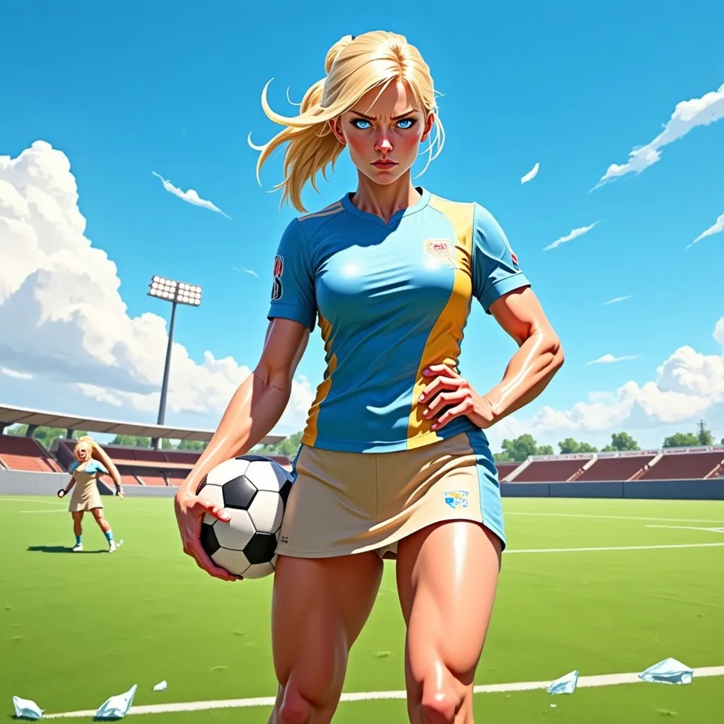 Prompt:  @lbK8EQWu1r8WEqH2g1L6 is holding a soccer ball.