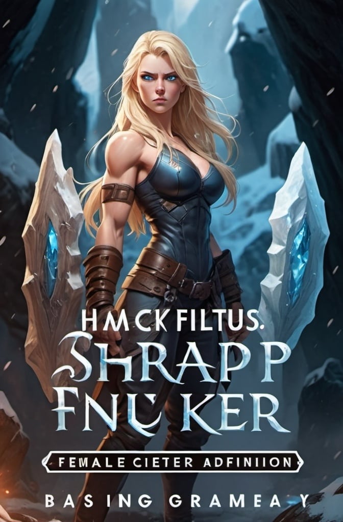 Prompt: Female figure. Greater bicep definition. Sharper, clearer blue eyes. Long Blonde hair flapping. Frostier, glacier effects. Fierce combat stance. Raging Fists. Icy Knuckles.