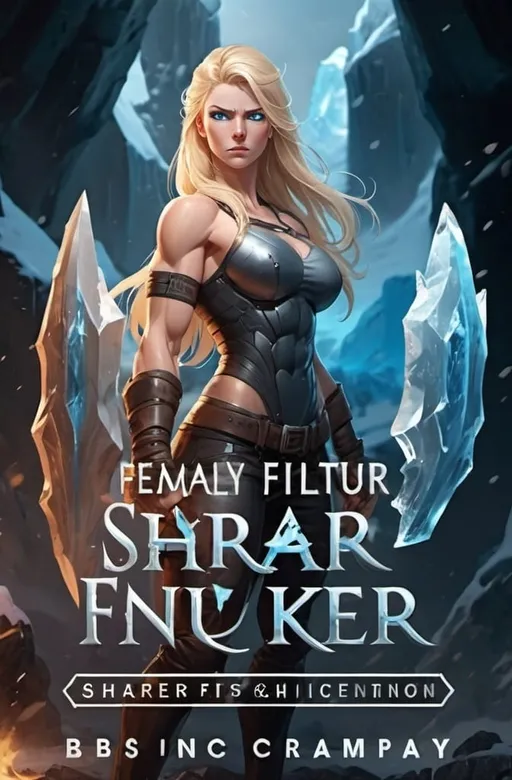 Prompt: Female figure. Greater bicep definition. Sharper, clearer blue eyes. Long Blonde hair flapping. Frostier, glacier effects. Fierce combat stance. Raging Fists. Icy Knuckles.