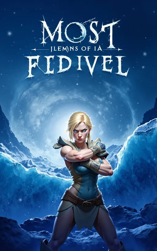 Prompt: @lbK8EQWu1r8WEqH2g1L6 A muscular female warrior wielding a sword made of shimmering ice, standing in a dynamic combat stance. She is positioned in a rugged, icy landscape with jagged glaciers and snow-covered rocks. Her intense gaze is focused forward, with her body twisted slightly as if ready to strike. Her armor is sleek and functional, with frost accents that glisten in the cold light. Bright, cold illumination from the icy sword casts a bluish glow on her skin and surroundings. Snowflakes swirl around her, and a faint mist rises from the icy ground, emphasizing the frigid environment. The scene is captured from a slightly low angle, highlighting her powerful stance and the sharp edges of her icy weapon, with dramatic lighting that enhances the tension and motion.