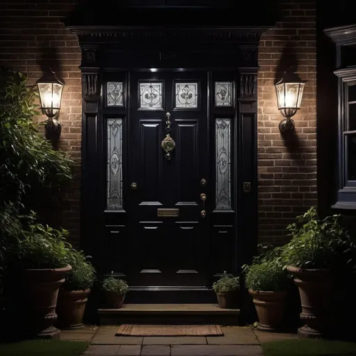 Prompt: Dark Victorian front door night
