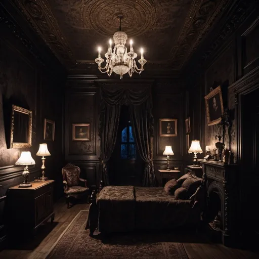 Prompt: dark Victorian room at night
